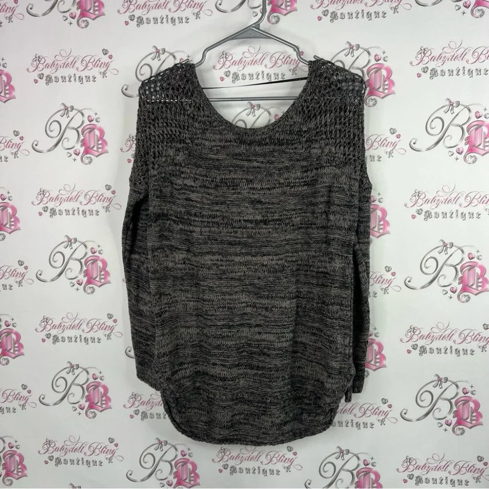 Volcom sweater knit crochet heathered grey black Charcoal Women's Sweater